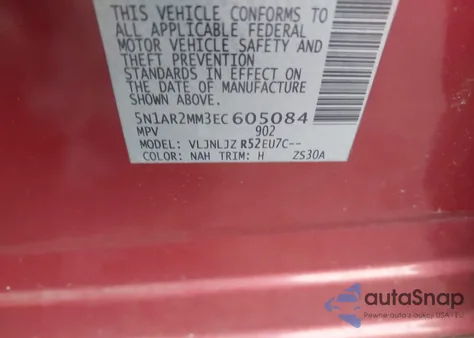 2014 Nissan Pathfinder Platinum из США, поврежденный, VIN 5N1AR2MM3EC605084